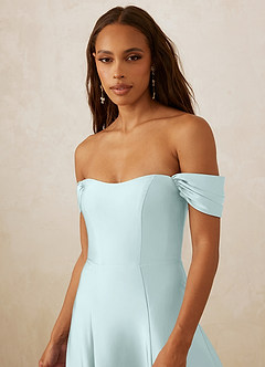 Christian Siriano Bridal for Azazie 1002 Bridesmaid Dresses Sea Glass A-Line Off the Shoulder Stretch Satin Convertible Dress image5