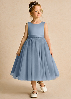 Azazie Pear Abiti da Ragazza di Fiori Abito Principessa in Tulle Fiocco Blu Polveroso image4