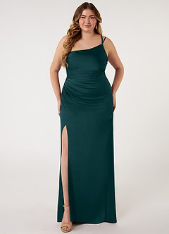 Azazie Eren Bridesmaid Dresses Pine Mermaid One Shoulder Stretch Satin Dress image6