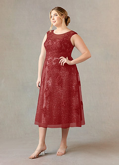 Azazie Flynn Mother of the Bride Dresses Rust A-Line Boatneck Lace Tulle Dress image8