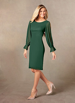 Azazie London Mother of the Bride Dresses Dark Green Sheath Mesh Dress image5