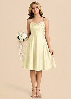 Azazie Bear Junior Lemon Sorbet A-Line Sweetheart Neckline Stretch Satin Dress image6
