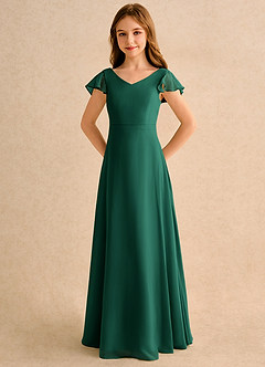 Azazie Nari Girls Formal Blumenmädchenkleider A-Linie mit ärmel Chiffon Kleid Smaragd image6