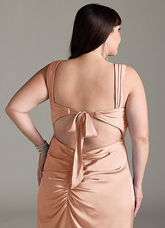 Azazie Jesaphine Bridesmaid Dresses Rose Gold Sheath Bow Stretch Satin Dress image13