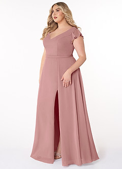 Azazie Claudine Bridesmaid Dresses Dusty Rose A-Line Flutter Sleeve Chiffon Dress image9