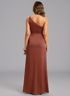 Azazie Phaedra Bridesmaid Dresses Auburn A-Line One Shoulder Stretch Satin Dress image2