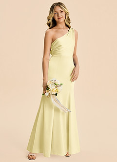 Azazie Ren Junior Robe Trapèze en Satin extensible Plissé Sorbet Citron image3