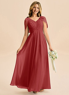 Azazie Emma Junior Robe Trapèze en Mousseline de soie Plissée Rouille image1