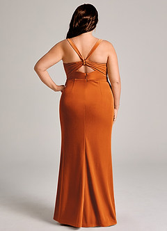 Azazie Mero Bridesmaid Dresses Burnt Orange Mermaid Pleated Velvet Dress image13