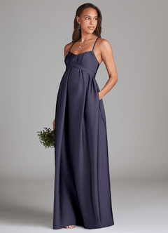 Azazie Llana Maternity Bridesmaid Dresses A-Line Stretch Satin Floor-Length Dress with Pockets image3