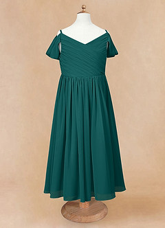 Azazie Chelle Flower Girl Dresses Peacock A-Line Pleated Chiffon Dress image6