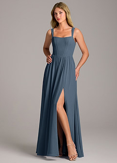 Azazie Rosaline Jurken voor bruidsmeisjes Jurk van Chiffon met A-Lijn Zijsplit Neptunus image5