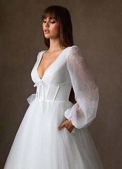 Azazie Cressida Wedding Dresses Diamond White Ball-Gown Lace Tulle Dress image13