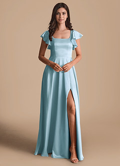 Azazie Bondi Bridesmaid Dresses Sky Blue A-Line Bow Metallic Satin Dress image2