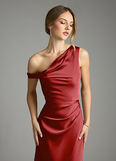 Azazie Emerson Abiti da Damigella Abito Sirena in Raso Elasticizzato a Spalla Scoperta Melograno image6