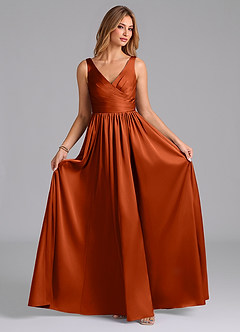 Azazie Keyla Final Sale Paprika A-Line Pleated Stretch Satin Dress image3