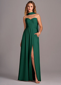 Azazie Joni Bridesmaid Dresses Emerald A-Line Strapless Chiffon Convertible Dress image1