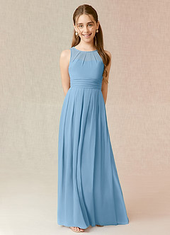 Azazie Bibiane Junior Steel Blue A-Line Pleated Chiffon Dress image1