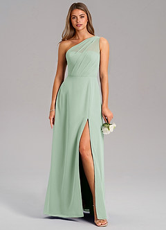 Azazie Phaedra Jurken voor bruidsmeisjes Jurk van Chiffon met A-Lijn One-Shoulder Agave image11
