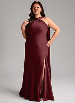 Azazie Kinsley Vestidos de madrinha de casamento Vestido Cabernet de Cetim elástico de sereia com Fenda Lateral image11