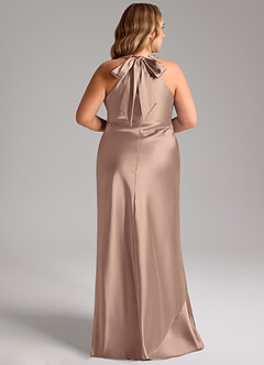Azazie Doretta Bridesmaid Dresses Taupe Mermaid Bow Metallic Satin Dress image13