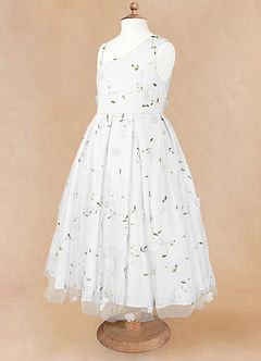 Azazie Ivilia Flower Girl Dresses Ivory A-Line One Shoulder Tulle Dress image8