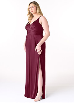 Azazie Aqua Bridesmaid Dresses Mulberry A-Line V-Neck Pleated Stretch Satin Dress image10