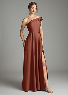 Azazie Melanie Suknie dla druhen Linia A Zza ramienia Satyna elastyczna Do ziemi Sukienka image5