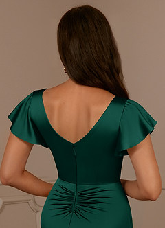Azazie Roya Mother of the Bride Dresses Emerald Mermaid V-Neck Pleated Stretch Satin Dress image6
