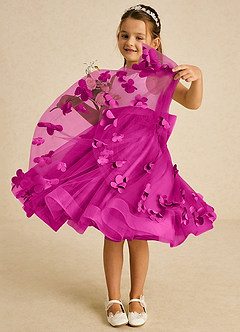 Azazie Sprout Flower Girl Dresses Fuchsia A-Line Bow Tulle Dress image3