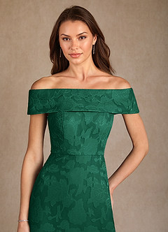 Azazie Medford Mother of the Bride Dresses Emerald A-Line Off the Shoulder Floral Burnout Dress image6