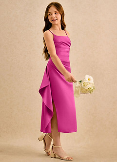 Azazie Canna Girls Formal vestidos de niña de las flores Vestido de Fucsia de Satén Elástico de Corte en A con Plisado image1