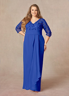 Azazie Joan Mother of the Bride Dresses Royal Blue Sheath V-Neck Lace Chiffon Dress image6