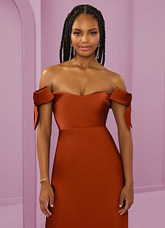 Barbie ♥ Azazie Bridesmaid Dresses Paprika Sheath Off the Shoulder Stretch Satin Convertible Dress image5