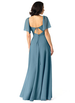 Azazie Chloe Brautjungfernkleider A-Linie Herzausschnitt Chiffon Kleid Bermudablau image2