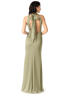 Azazie x Delaney Bridesmaid Dresses Pistachio Sheath High Neck Stretch Satin Dress image4