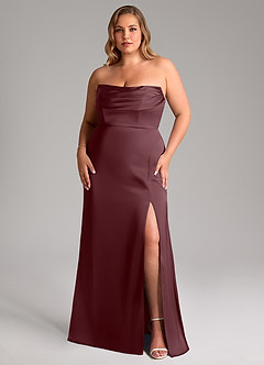 Azazie Saige Brautjungfernkleider Etui Schulterfrei Stretch-Satin Kleid Sangria image16