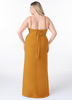 Azazie Mai Bridesmaid Dresses Butterscotch Sheath Pleated Chiffon Dress image8
