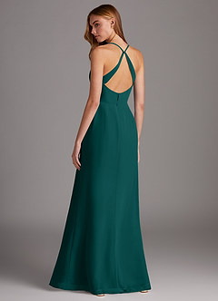 Azazie Manila Bridesmaid Dresses Peacock Sheath V-Neck Chiffon Dress image2