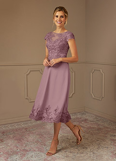 Azazie Terrano Mère de la mariée Robes Robe Trapèze en Dentelle Scoop Rose Poussiéreuse image2