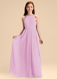 Azazie Arianthe Junior Vestido de Rosa Caramelo de Gasa de Corte en A con Plisado image3