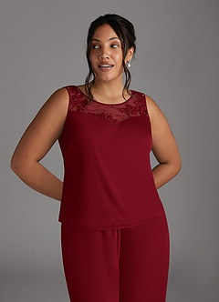 Azazie Frances Mother of the Bride Dresses Burgundy Jumpsuit/Pantsuit Scoop Mesh Dress image10