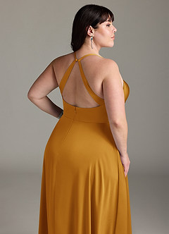 Azazie Davis Bridesmaid Dresses Butterscotch A-Line Pleated Stretch Satin Dress image12