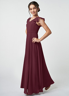 Azazie Claudine Junior Cabernet A-Line Pleated Chiffon Dress image3