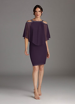 Azazie Junibee Mother of the Bride Dresses Plum Sheath Sequins Mesh Dress image1