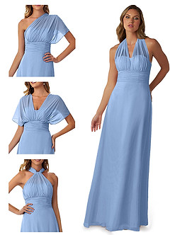 Azazie Fifi Vestidos de damas de honor Vestido de Azul Acero de Gasa de Corte En A Convertible con Sin tirantes image7