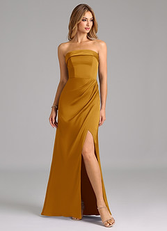 Azazie Aretha Bridesmaid Dresses Butterscotch A-Line Strapless Stretch Satin Convertible Dress image5
