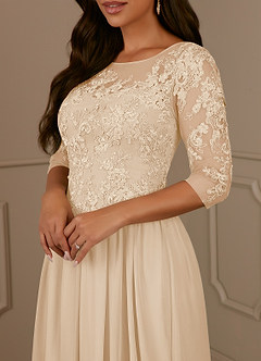 Azazie Harriet Mother of the Bride Dresses Champagne A-Line Scoop lace Mesh Dress image5