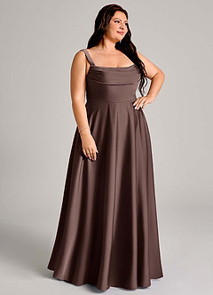 Azazie Shaude Bridesmaid Dresses Ganache A-Line Pleated Stretch Satin Dress image10
