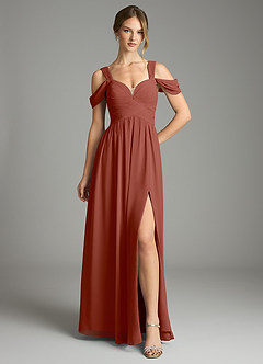 Azazie Lianne Bridesmaid Dresses Auburn A-Line Off the Shoulder Chiffon Dress image2